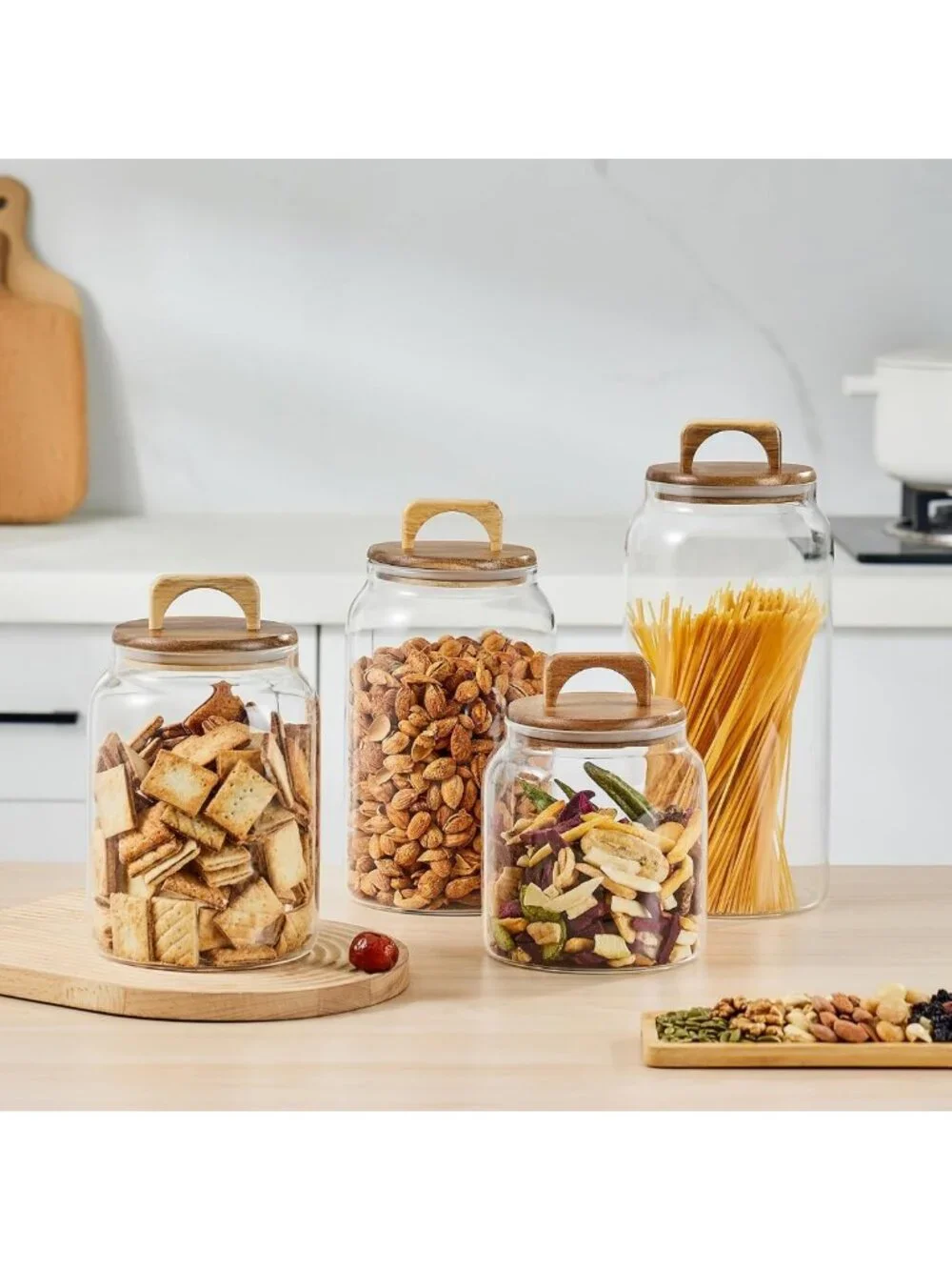 Large Glass Candy Jars with Wooden Lids - 1 Gallon Airtight Storage Canisters, 2